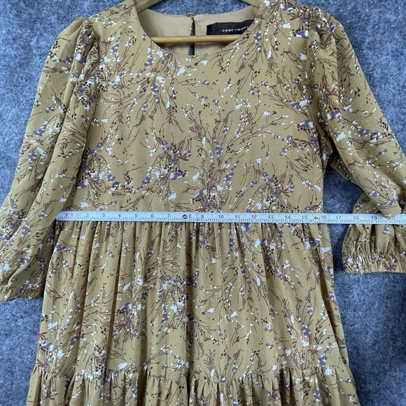 Code X Mode Dress Small Tan Purple Peasant Cottage Farm Tiered Gathered Priairie - Picture 4 of 7